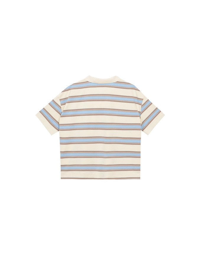 Oversized Polo Knit Top with Retro Stripes– Cream