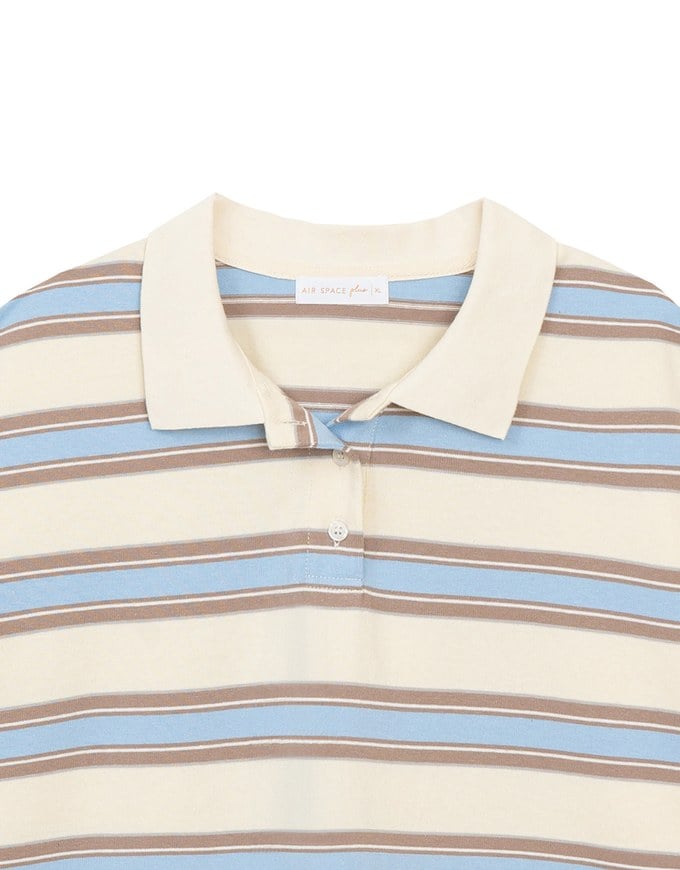 Oversized Polo Knit Top with Retro Stripes– Cream