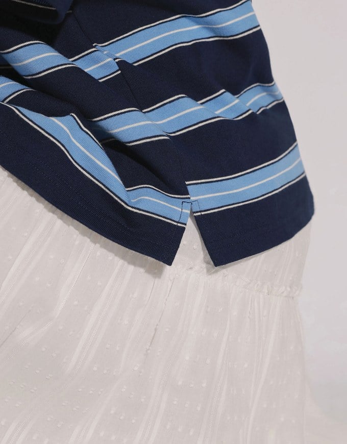 Oversized Polo Knit Top with Retro Stripes– Navy