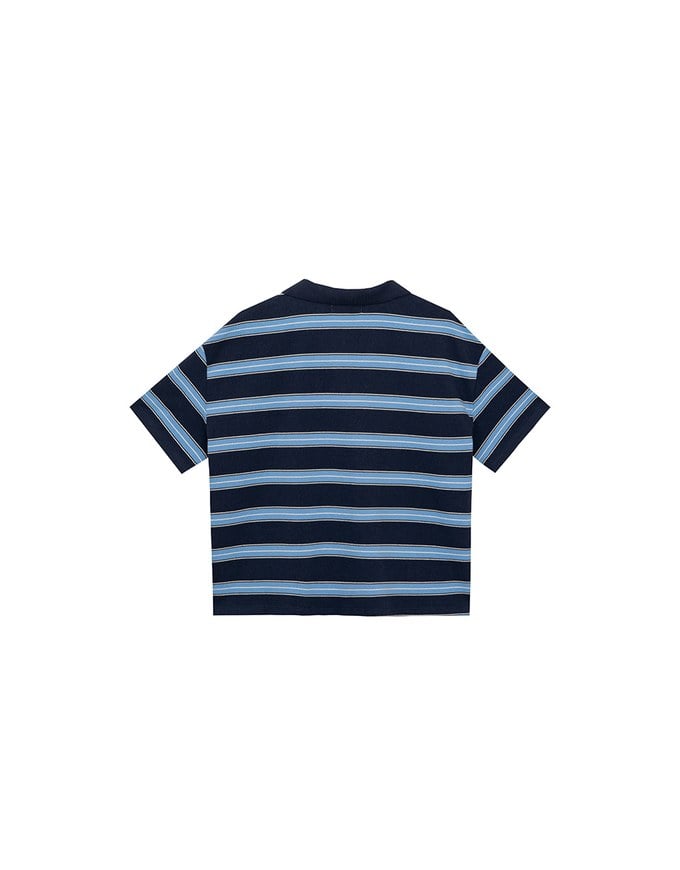 Oversized Polo Knit Top with Retro Stripes– Navy