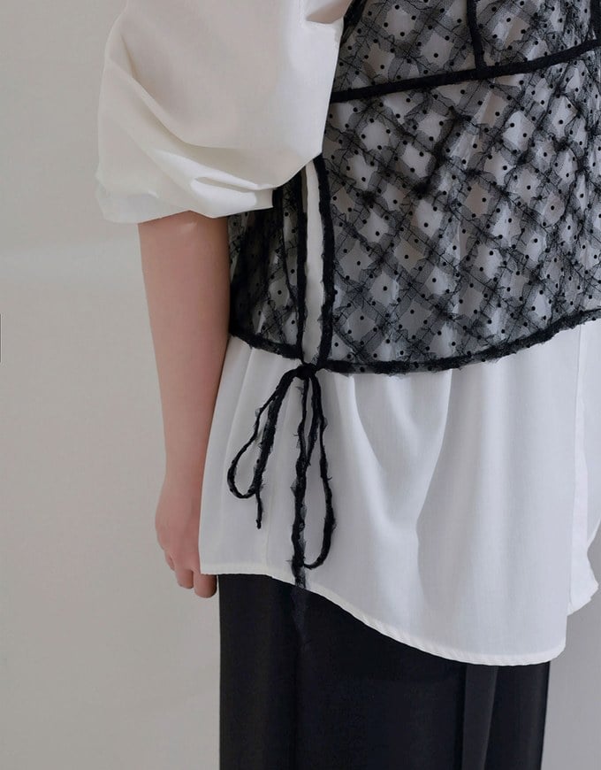 Sheer Polka Dot Cami with Drawstring Sides