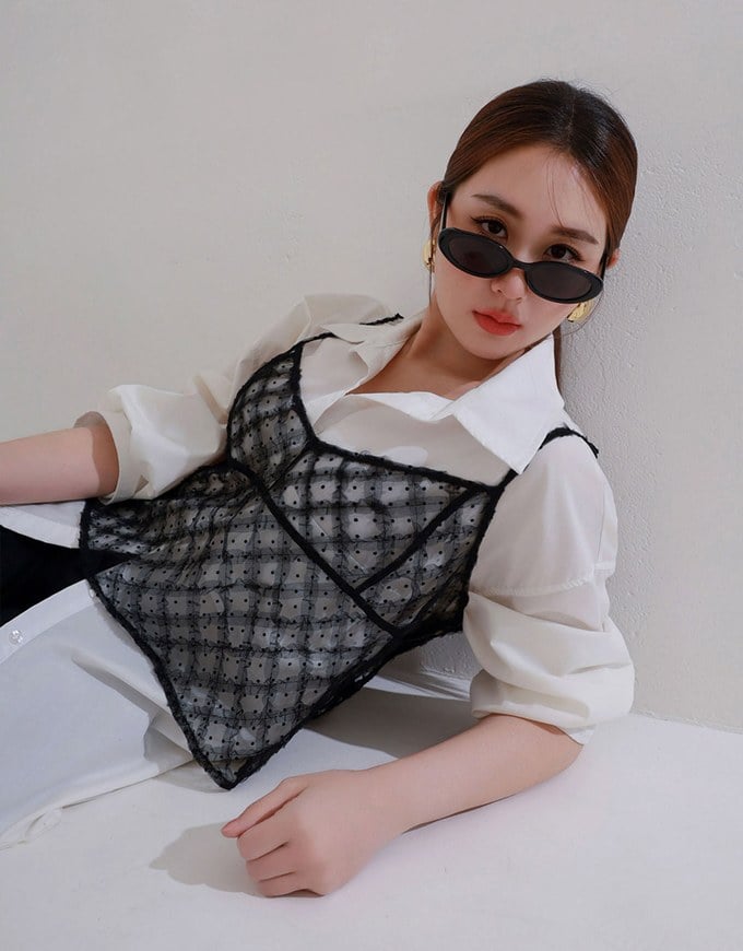 Sheer Polka Dot Cami with Drawstring Sides