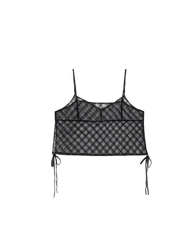 Sheer Polka Dot Cami with Drawstring Sides
