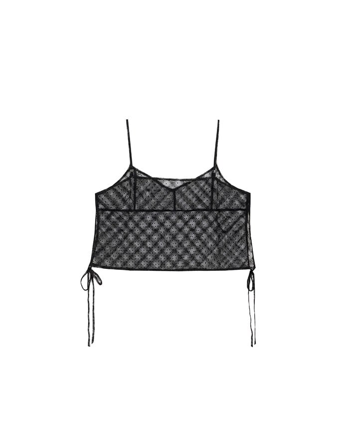 Sheer Polka Dot Cami with Drawstring Sides
