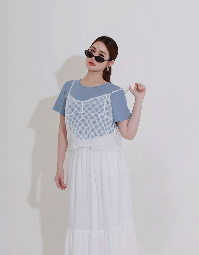Sheer Polka Dot Cami with Drawstring Sides