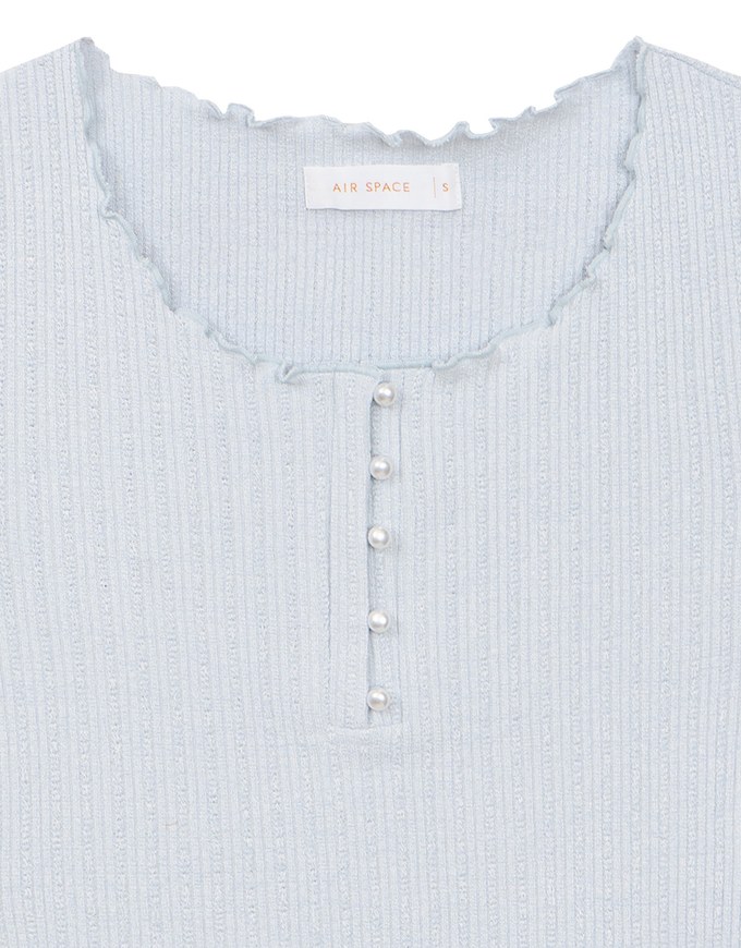 Lettuce Hem Textured Knit Cropped Top with Pearl Button Detail