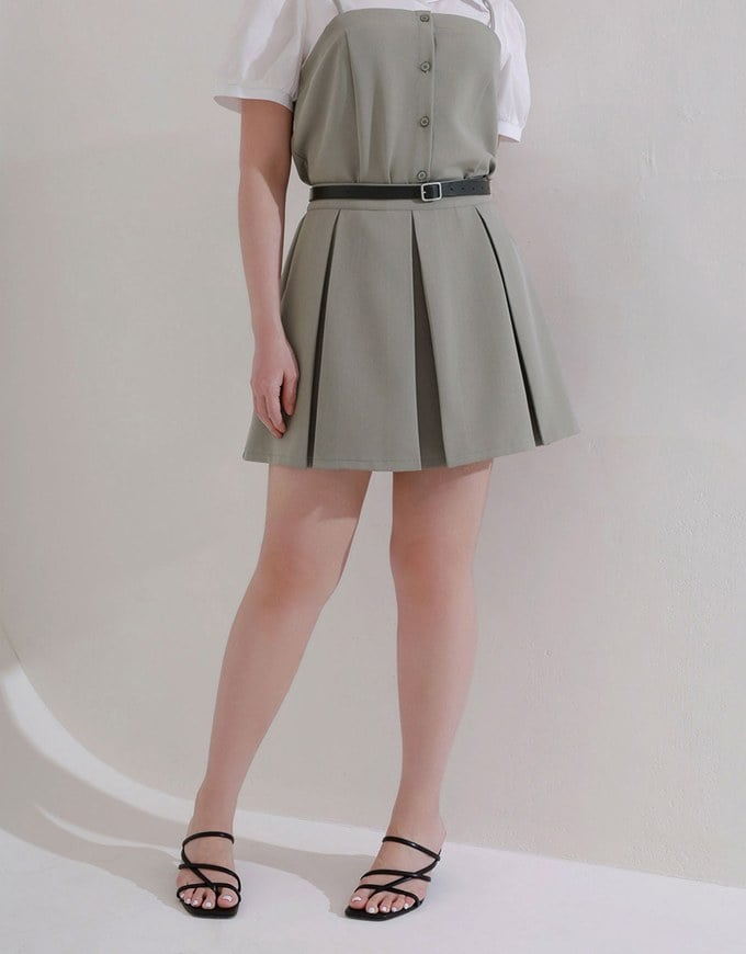 Faux 2 Piece Puff Sleeve Shirt with Buttoned Camisole Overlay