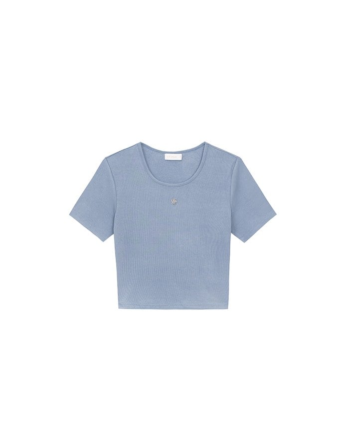Logo Embroidered Short Sleeve Basic Fitted Tee