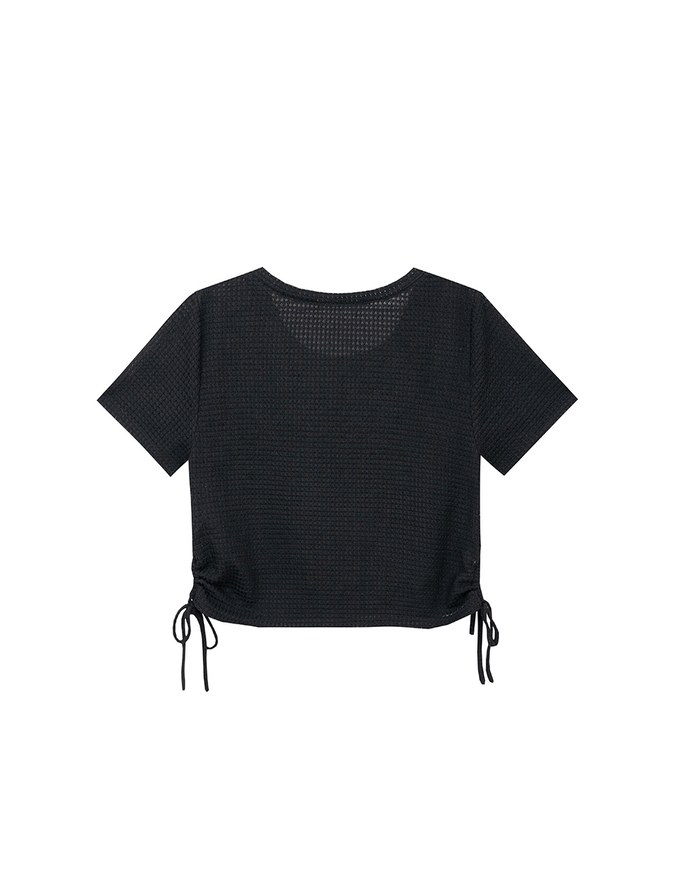 Waffle Knit Side Drawstring Short Sleeve Top