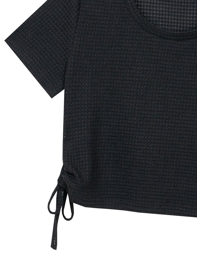 Waffle Knit Side Drawstring Short Sleeve Top
