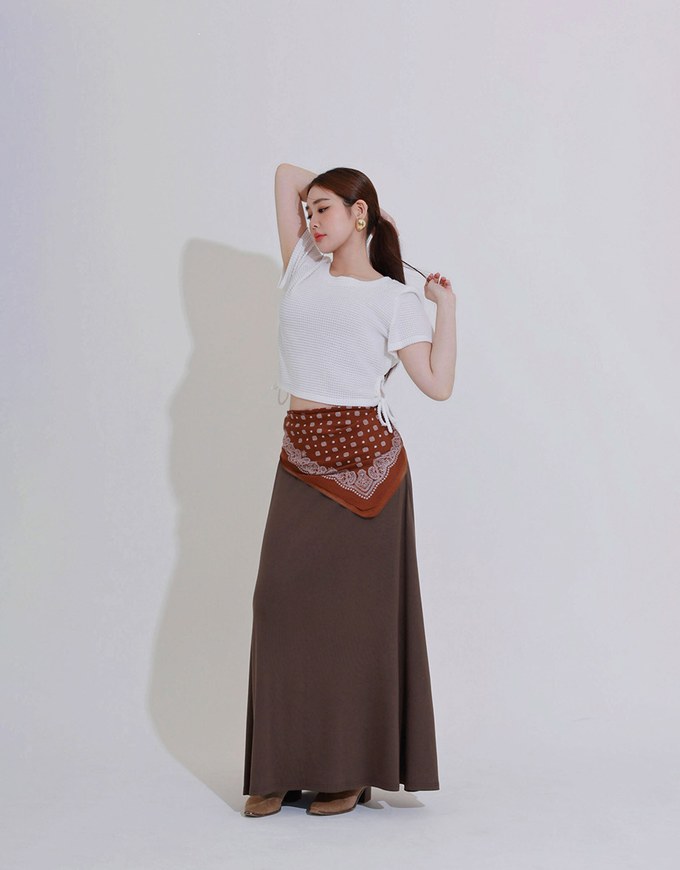 Waffle Knit Side Drawstring Short Sleeve Top
