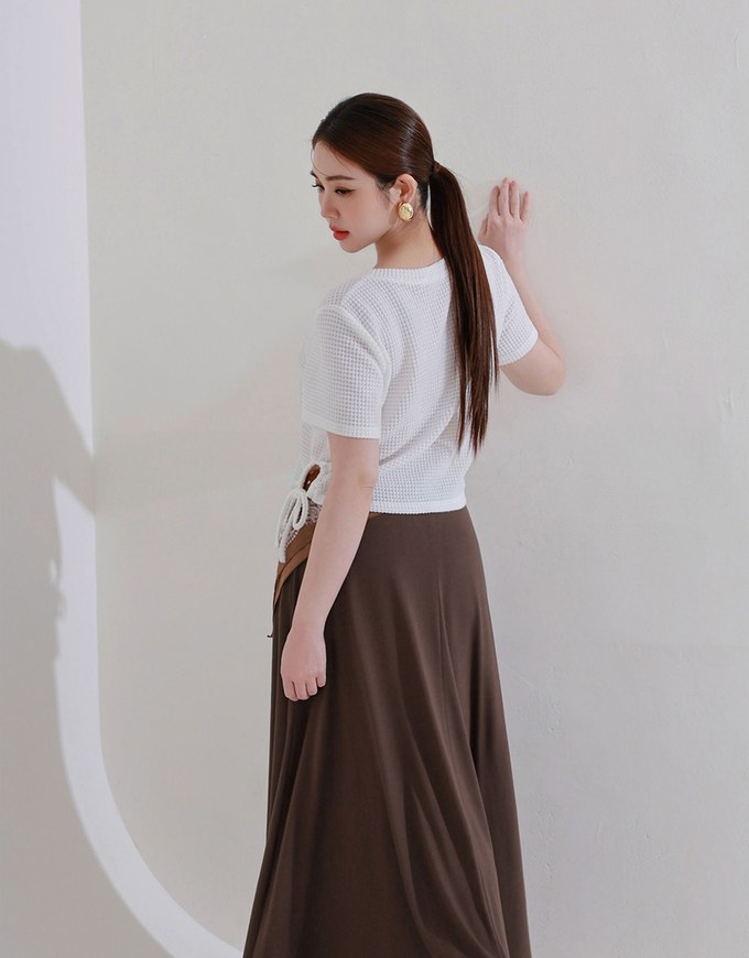 Waffle Knit Side Drawstring Short Sleeve Top