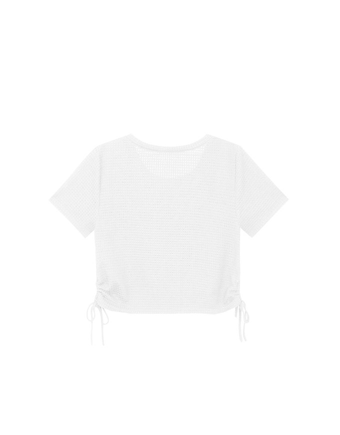 Waffle Knit Side Drawstring Short Sleeve Top