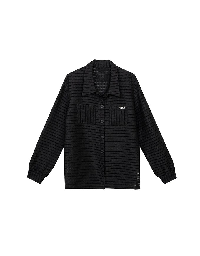 Wavy Textured Oversized Sheer Shirt with AIR SPACE Logo Embroidered
