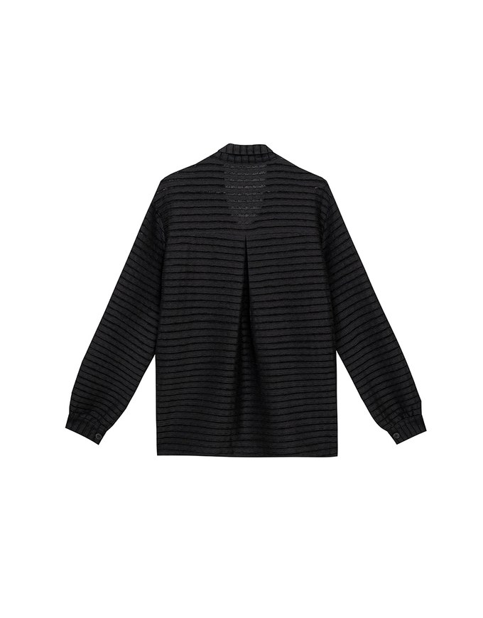 Wavy Textured Oversized Sheer Shirt with AIR SPACE Logo Embroidered