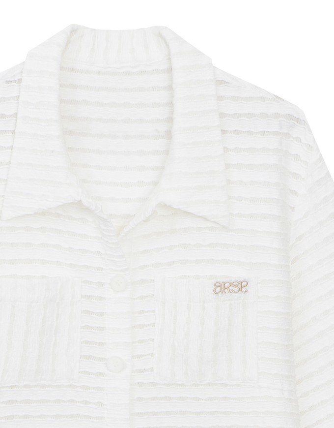 Wavy Textured Oversized Sheer Shirt with AIR SPACE Logo Embroidered