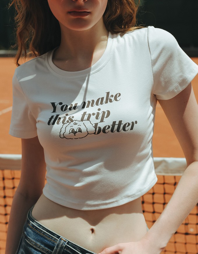 【Lyra & Toby】Embroidery Graphic Slogan Cropped Tee
