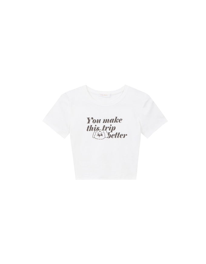 【Lyra & Toby】Embroidery Graphic Slogan Cropped Tee