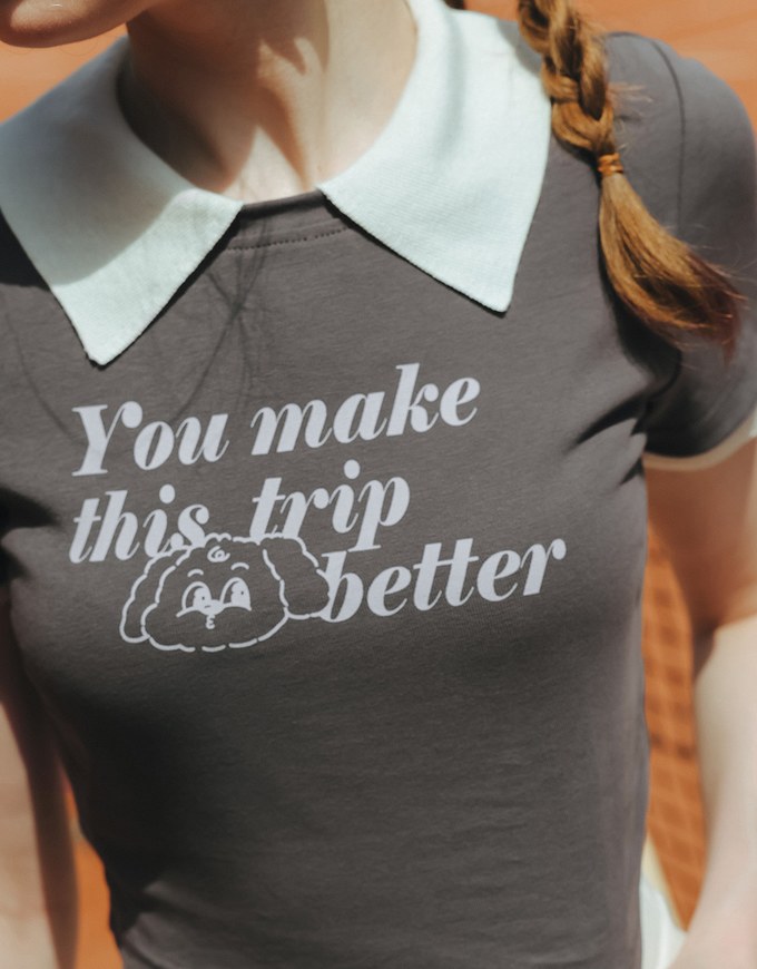 【Lyra & Toby】Embroidery Graphic Slogan Cropped Tee