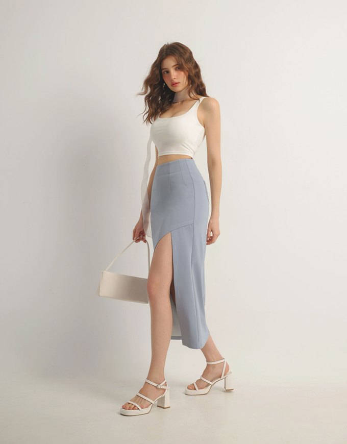 AIRY HOURGLASS Cooling Front Asymmetric Slit Maxi Skirt with Back Pockets