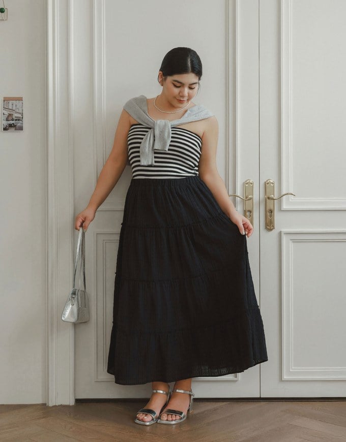 Flowy Polka Dot Tiered Maxi Skirt