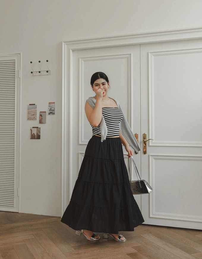 Flowy Polka Dot Tiered Maxi Skirt