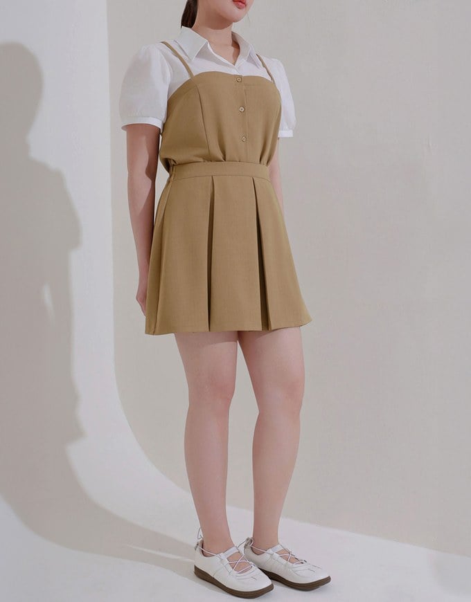 Tailored A Line Pleated Mini Skirt with Wide Waistband Detail