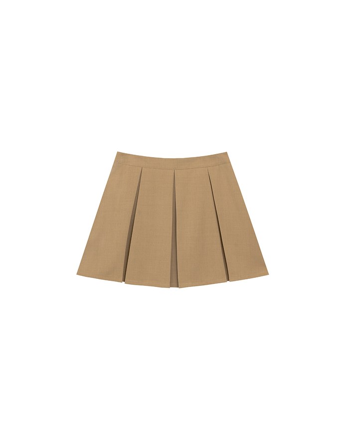 Tailored A Line Pleated Mini Skirt with Wide Waistband Detail