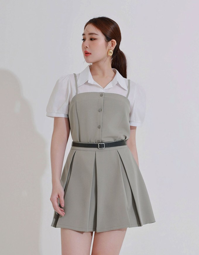 Tailored A Line Pleated Mini Skirt with Wide Waistband Detail
