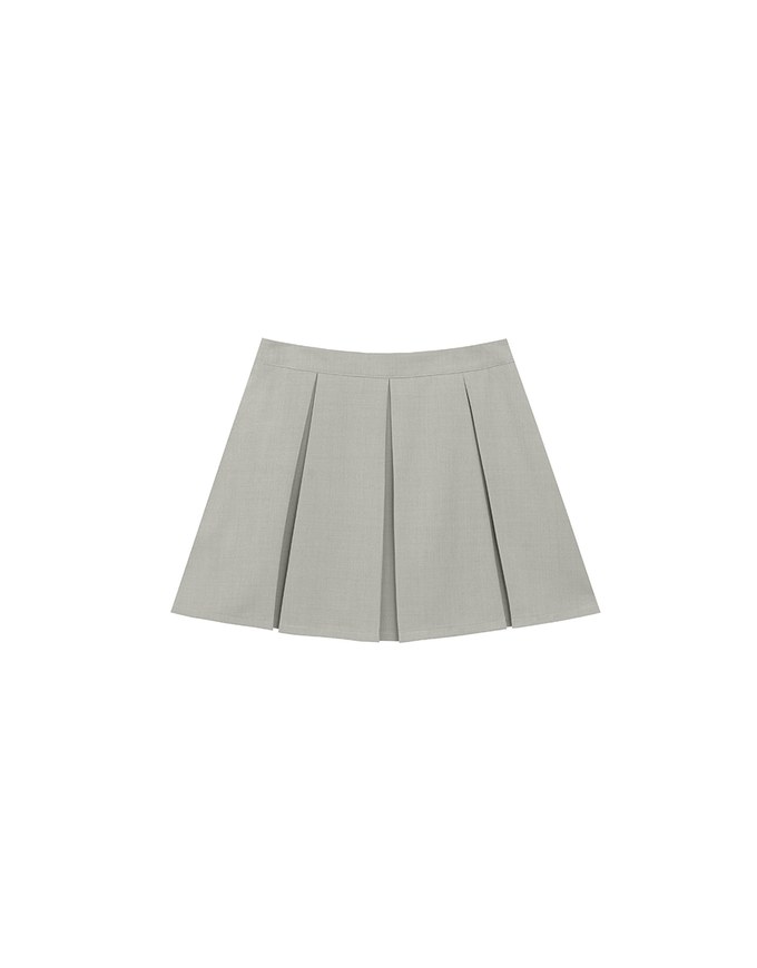 Tailored A Line Pleated Mini Skirt with Wide Waistband Detail