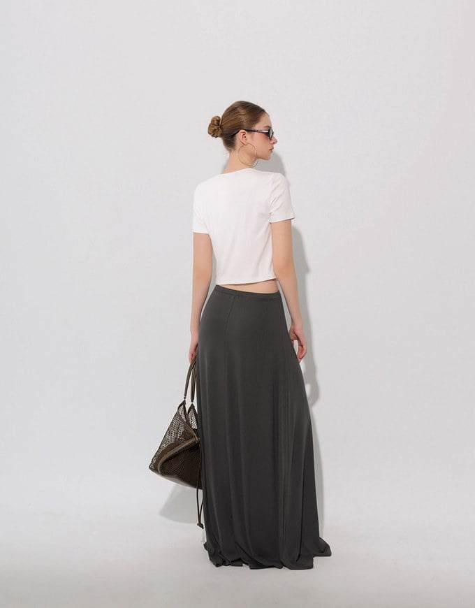 Logo Embroidered Slim Fit Flared Maxi Skirt