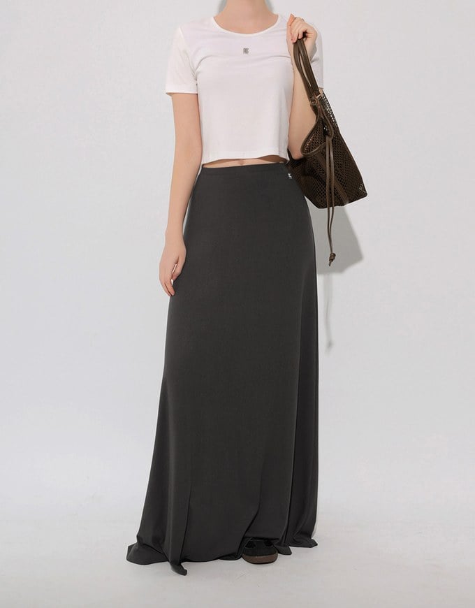 Logo Embroidered Slim Fit Flared Maxi Skirt