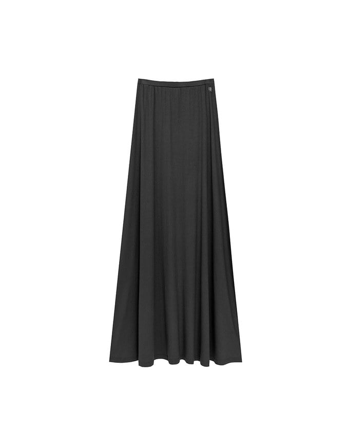 Logo Embroidered Slim Fit Flared Maxi Skirt