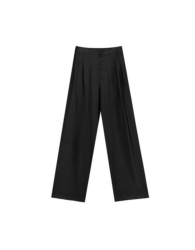 Cooling Fabric Lighweight High Waist Wide Leg Pants with Pleated Front Detail