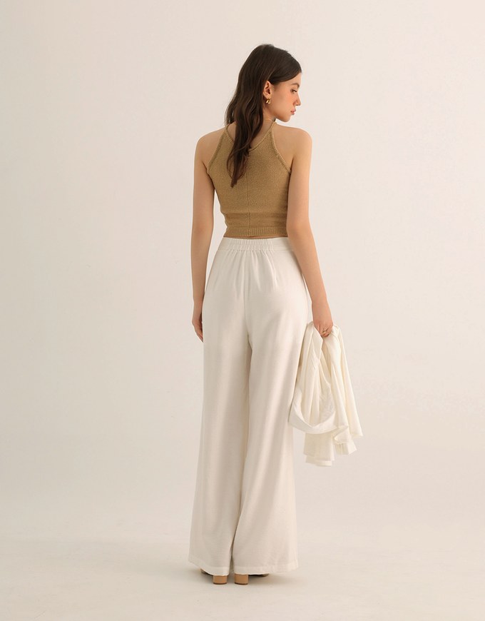 Cooling Fabric Lighweight High Waist Wide Leg Pants with Pleated Front Detail
