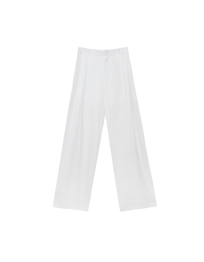 Cooling Fabric Lighweight High Waist Wide Leg Pants with Pleated Front Detail