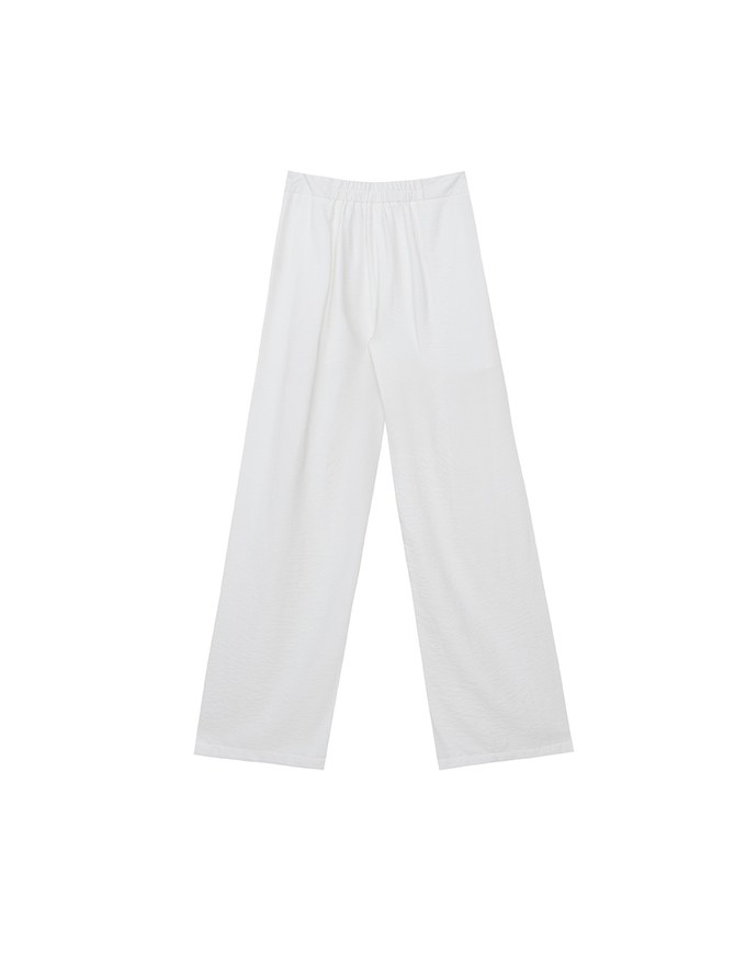 Cooling Fabric Lighweight High Waist Wide Leg Pants with Pleated Front Detail
