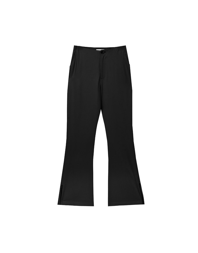 Minimal High Waist Flare Pants with Front Side Slit Detail