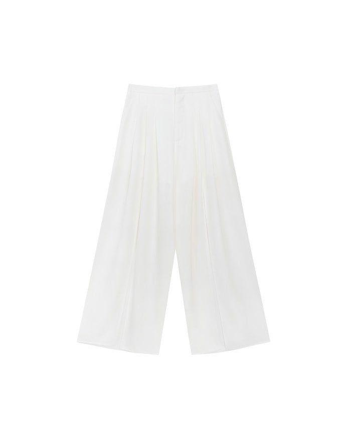 Front Slit Flowy Pleated Wide Leg Pants