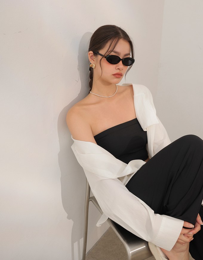 Cooling Fabric Front Pleated Wide Leg Pants with Drawstring Detail