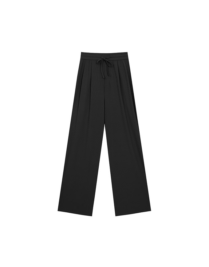 Cooling Fabric Front Pleated Wide Leg Pants with Drawstring Detail