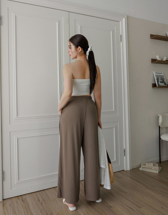 Cooling Fabric Front Pleated Wide Leg Pants with Drawstring Detail