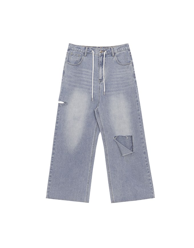 Street Drawstring Distressed Wide Pants