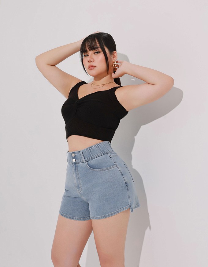 涼感デニムショートパンツ