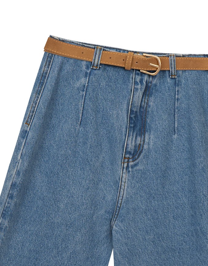 Retro High Waist Wide Leg Jeans Denim Pants with Belt