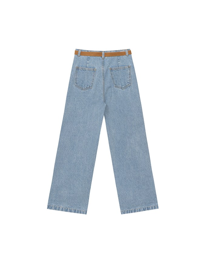 Retro High Waist Wide Leg Jeans Denim Pants with Belt
