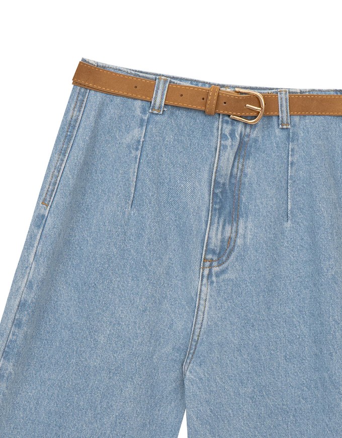 Retro High Waist Wide Leg Jeans Denim Pants with Belt