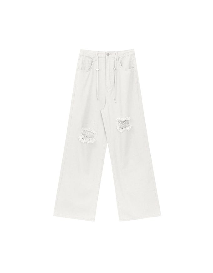 【Lyra & Toby】Distressed Drawstring Wide Leg Casual Pants