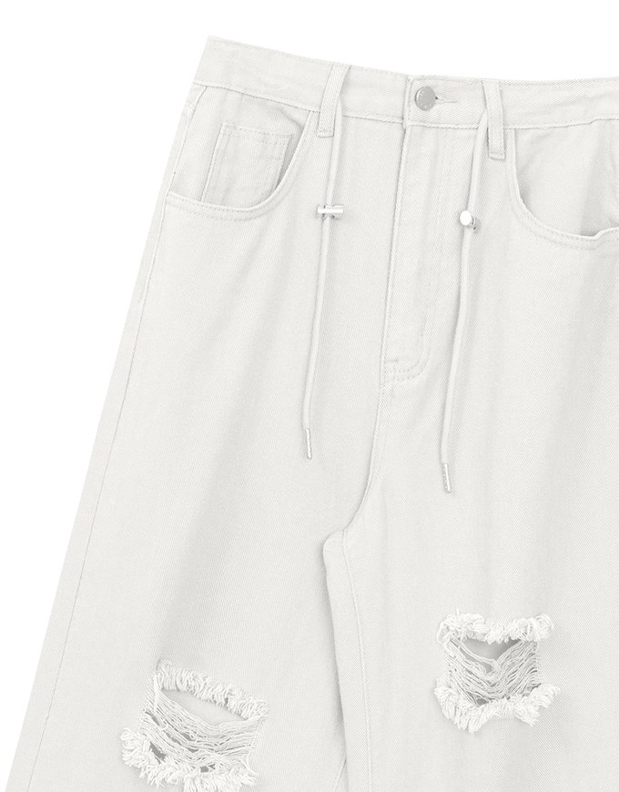 【Lyra & Toby】Distressed Drawstring Wide Leg Casual Pants