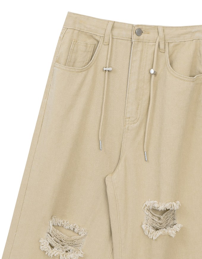 【Lyra & Toby】Distressed Drawstring Wide Leg Casual Pants